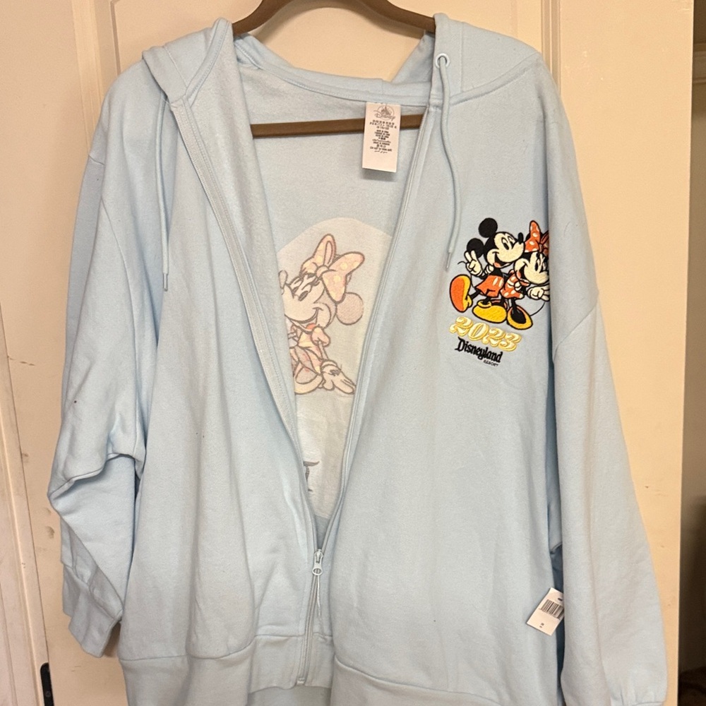 Disneyland 2023 Minnie & Mickey Light Blue Zip Hoodie